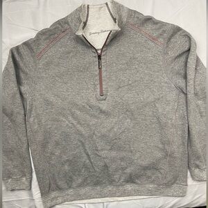 Tommy Bahama Reversible 1/4 Zip Sweatshirt XL – Gray Pullover Cotton Tencel